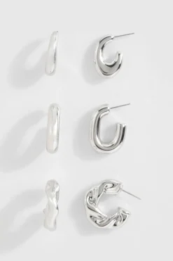 Lot De Boucles D'oreilles Créoles Épaisses Argentées