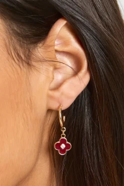 Lot de 3 boucles d'oreilles trèfle bordeaux