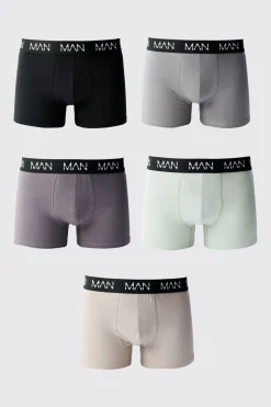 boohooMAN Lot De 5 Boxers Homme Basiques Tons Assortis<Homme Indispensables Grande Taille|Nouveautés Grande Taille