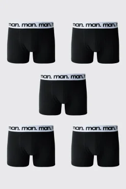 Lot De 5 Boxers Homme Noirs Avec Ceinture Blanche