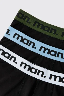 boohooMAN Lot De 3 Boxers Homme Noirs Avec Ceinture Multi Logo Man.<Homme Sous-Vêtements