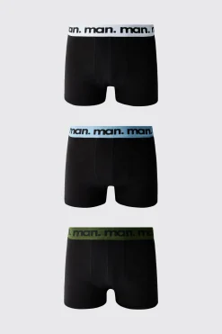 boohooMAN Lot De 3 Boxers Homme Noirs Avec Ceinture Multi Logo Man.<Homme Sous-Vêtements