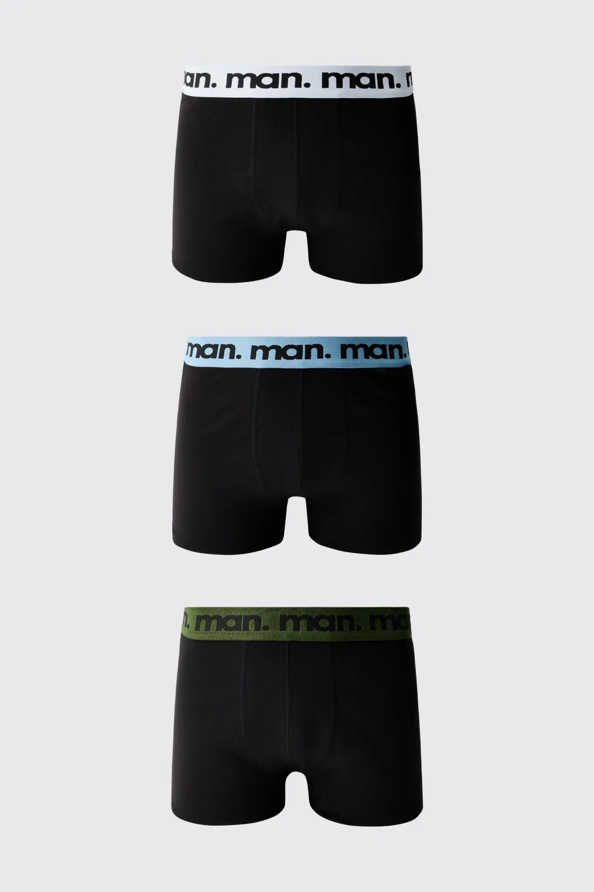 boohooMAN Lot De 3 Boxers Homme Noirs Avec Ceinture Multi Logo Man.<Homme Sous-Vêtements