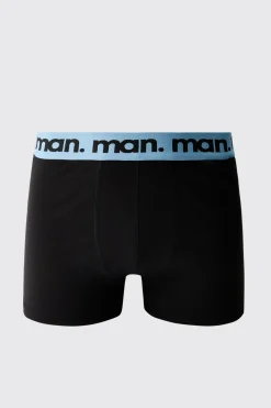 boohooMAN Lot De 3 Boxers Homme Noirs Avec Ceinture Multi Logo Man.<Homme Sous-Vêtements
