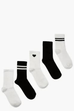 Lot De 5 Chaussettes De Sport Cœurs & Rayures