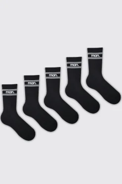 boohooMAN Lot de 5 Chaussettes Homme Jacquard à Rayures et Pois<Homme Chaussettes