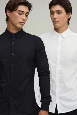 Lot De 2 Chemises Ajustées Manches Longues En Coton