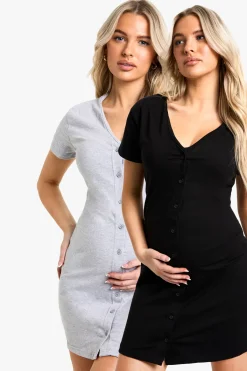 boohoo Lot de 2 Chemises de Nuit de Maternité à Boutons<Femme Pyjamas