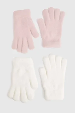 Lot de 2 gants tricotés duveteux