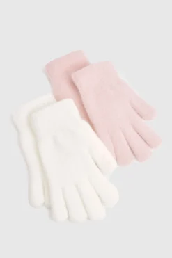 Lot de 2 gants tricotés duveteux