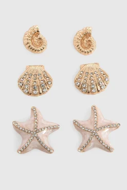 Lot De 3 Paires De Boucles D'oreilles Synthétiqueces Coquillage Et Étoile De Mer