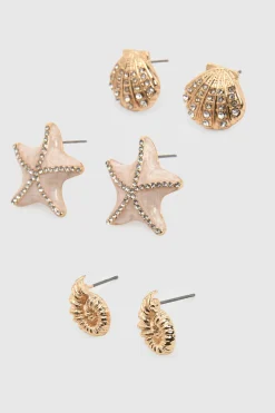 Lot De 3 Paires De Boucles D'oreilles Synthétiqueces Coquillage Et Étoile De Mer