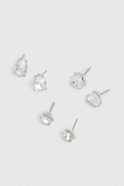 boohoo Lot de 3 Paires de Boucles d'Oreilles Clous Diamanté< Boucles D'Oreilles