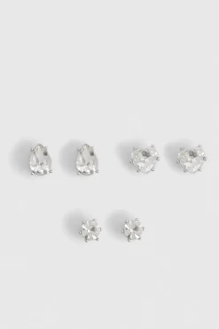 boohoo Lot de 3 Paires de Boucles d'Oreilles Clous Diamanté< Boucles D'Oreilles