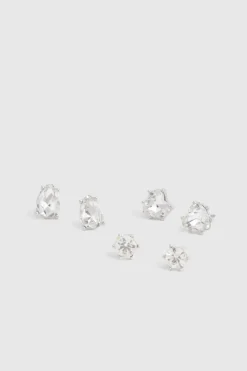 boohoo Lot de 3 Paires de Boucles d'Oreilles Clous Diamanté< Boucles D'Oreilles