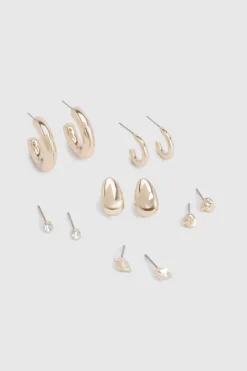 Lot De 6 Paires De Boucles D'oreilles Dorées Clous Et Anneaux