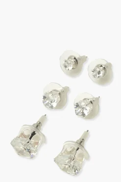 Lot de 3 paires de boucles d'oreilles à strass