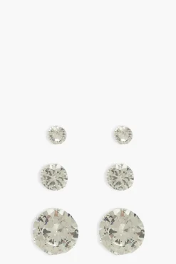 Lot de 3 paires de boucles d'oreilles à strass