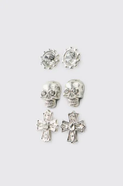 boohooMAN Lot De 3 Paires De Boucles D'oreilles<Homme Bijoux Et Montres