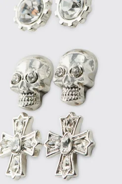 boohooMAN Lot De 3 Paires De Boucles D'oreilles<Homme Bijoux Et Montres