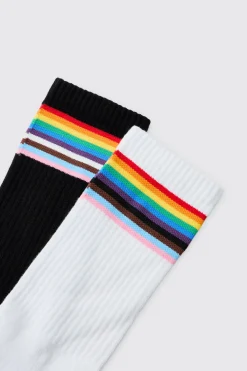 boohooMAN Lot De 2 Paires De Chaussettes Arc-en-ciel<Homme Chaussettes