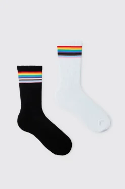 boohooMAN Lot De 2 Paires De Chaussettes Arc-en-ciel<Homme Chaussettes