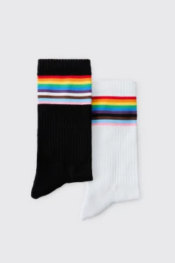 boohooMAN Lot De 2 Paires De Chaussettes Arc-en-ciel<Homme Chaussettes