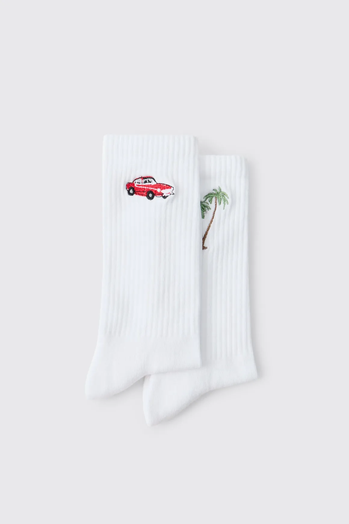 Lot De 2 Paires De Chaussettes Brodées Palmier Et Voiture