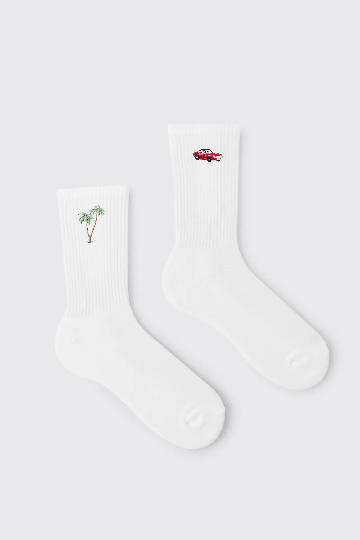 Lot De 2 Paires De Chaussettes Brodées Palmier Et Voiture
