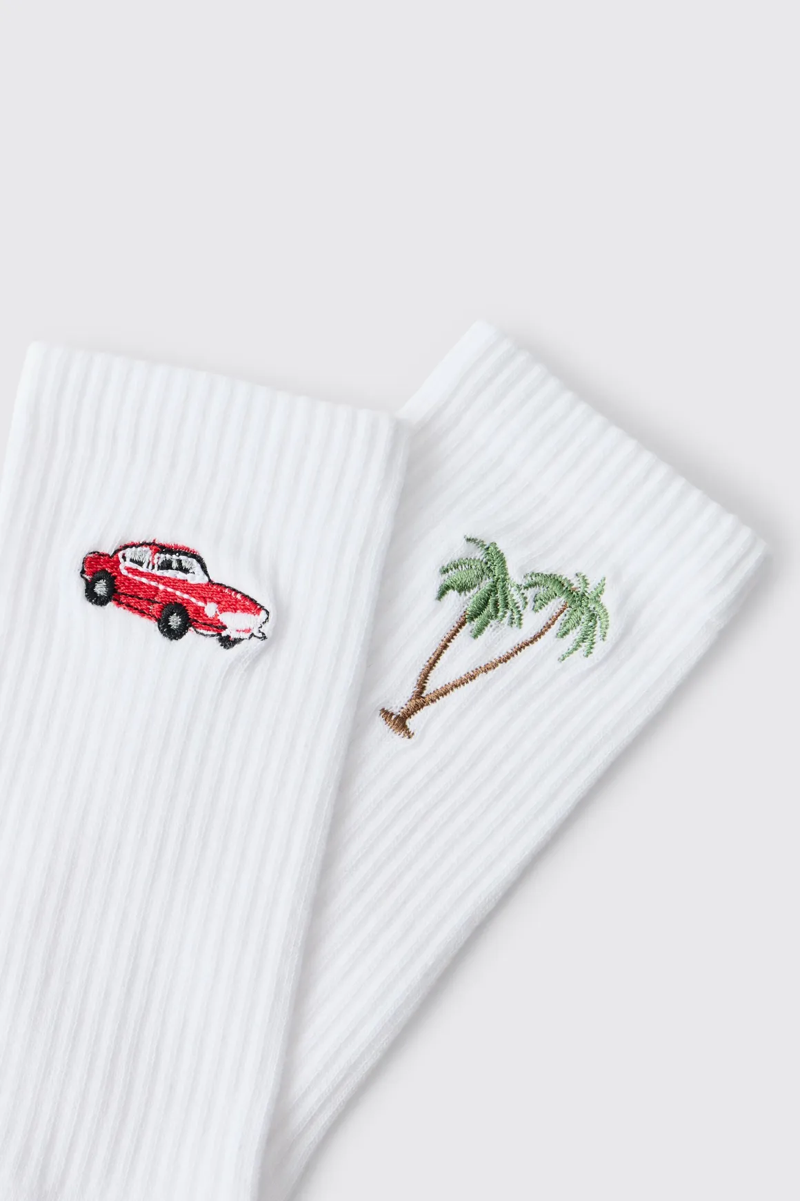 Lot De 2 Paires De Chaussettes Brodées Palmier Et Voiture