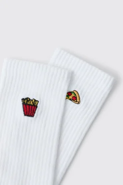 boohooMAN Lot De 2 Paires De Chaussettes Brodées Motif Fast Food<Homme Chaussettes