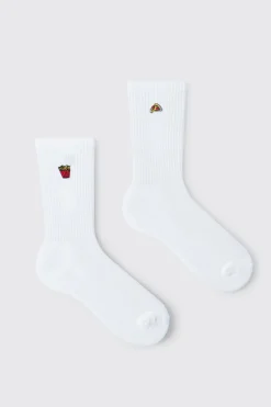 boohooMAN Lot De 2 Paires De Chaussettes Brodées Motif Fast Food<Homme Chaussettes