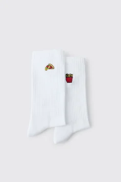 boohooMAN Lot De 2 Paires De Chaussettes Brodées Motif Fast Food<Homme Chaussettes