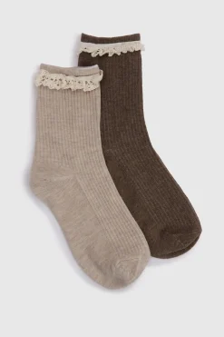 Lot De 2 Paires De Chaussettes Côtelées À Volants Ton Sur Ton