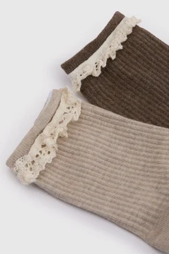 Lot De 2 Paires De Chaussettes Côtelées À Volants Ton Sur Ton