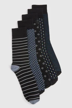 Lot De 5 Paires De Chaussettes À Motifs Bleu Foncé