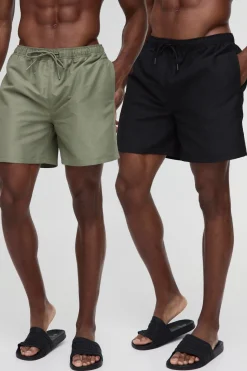 Lot de 2 shorts de bain mi-longs en noir et kaki