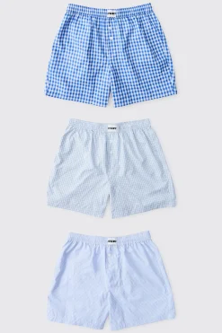 boohooMAN Lot De 3 Shorts De Détente Tissés À Carreaux Et Rayures<Homme Vêtements Confort