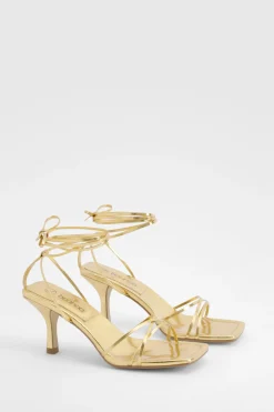 Low Skinny Strap Wrap Up Heels