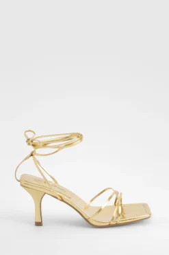 Low Skinny Strap Wrap Up Heels