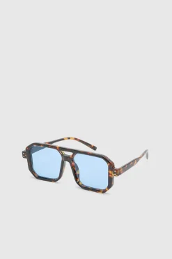 Lunettes De Soleil Aviateur Oversize Carrées À Verres Bleus