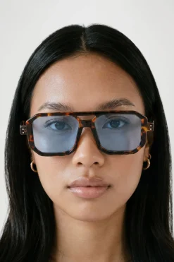 Lunettes De Soleil Aviateur Oversize Carrées À Verres Bleus