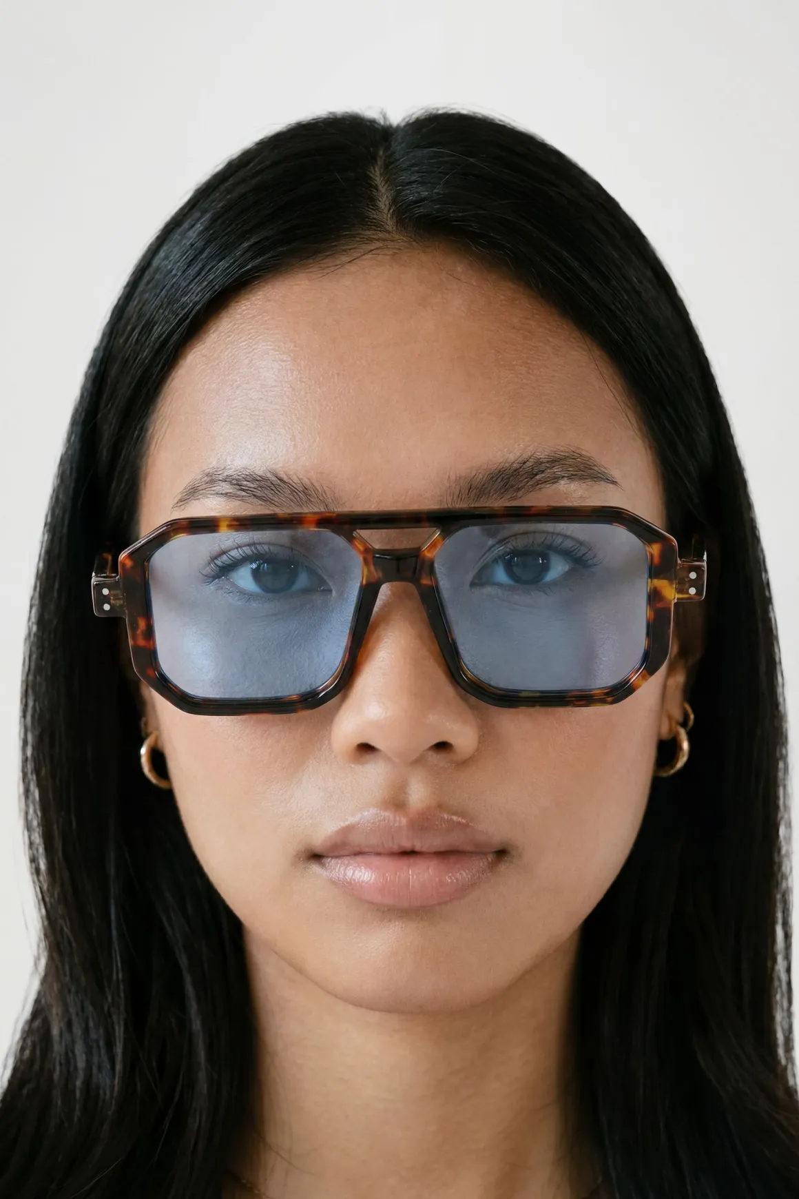 Lunettes De Soleil Aviateur Oversize Carrées À Verres Bleus