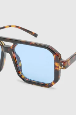 Lunettes De Soleil Aviateur Oversize Carrées À Verres Bleus