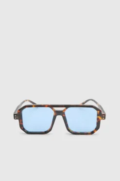 Lunettes De Soleil Aviateur Oversize Carrées À Verres Bleus