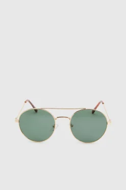 Lunettes De Soleil Aviateur Rondes À Monture Dorée En Métal