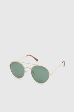 Lunettes De Soleil Aviateur Rondes À Monture Dorée En Métal