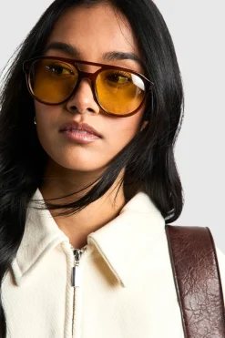Lunettes de soleil aviateur rétro à verres orange