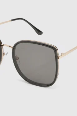 Lunettes de soleil carrées à monture métallique