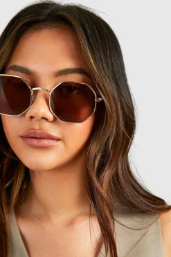 Lunettes de soleil à monture métallique hexagonale